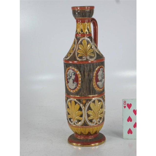 Mid 20th Century Pitcher Jug Classical Italy Pottery Hand Made Panted, 3 Transfer Images of Busts, Figurative For Sale - Image 11 of 12