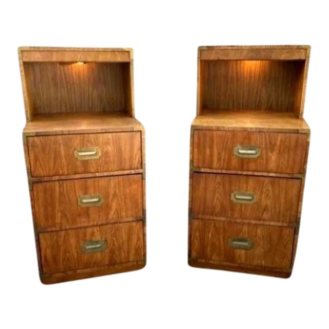 Mid 20th Century Dixie Campaigner Tall Lighted Nightstands - a Pair For Sale