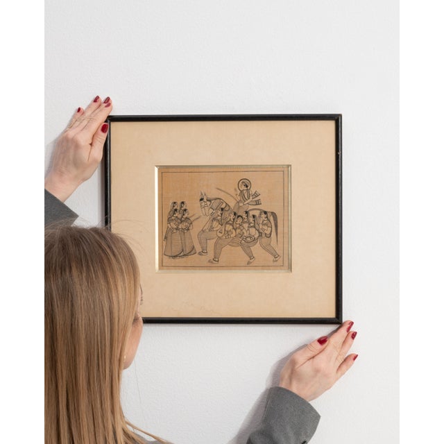 This mid 20th century painting from India is a painting, housed in a wood and glass frame. Its form follows honest, well-...