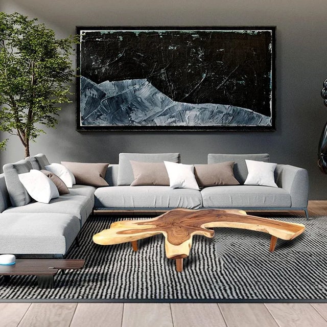 This natural L shape living edges with gorgeous wood grain coffee table is made of one single slab of wood. With beautiful...