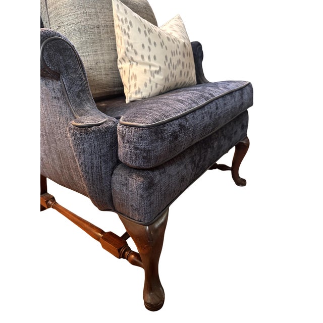Newly professionally upholstered wingback chairs with designer fabric and piping. Fabric on chairs is Kravetcouture in a...