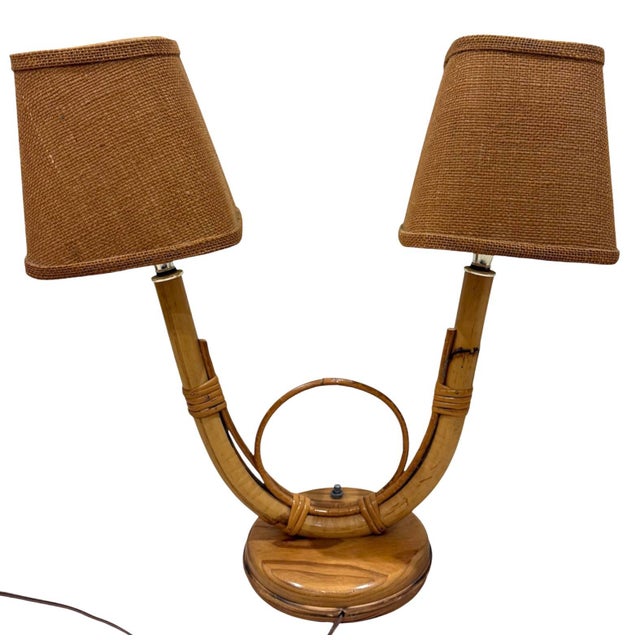 French Louis Sognot Attrib French Vintage Double Light Table Lamp For Sale - Image 3 of 7