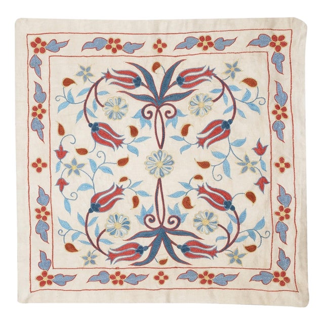 21"x20" Embroidered 100% Silk Cushion. Luxury Pillow Cover. Handmade Toss Pillow For Sale