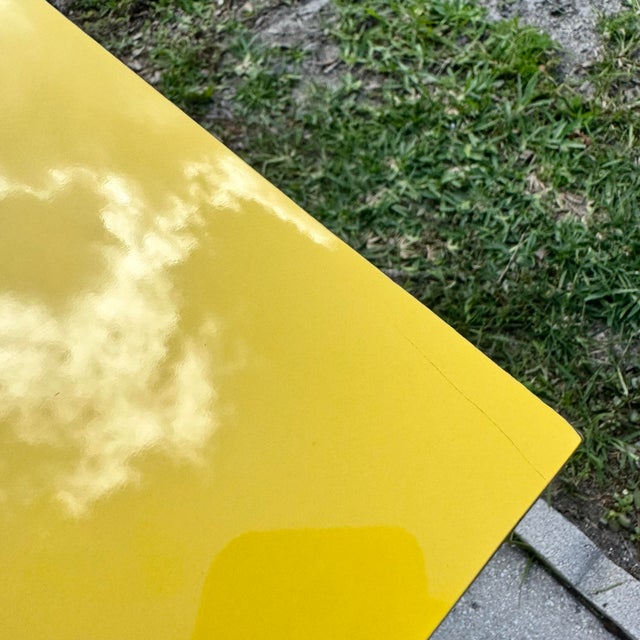 Yellow Postmodern Yellow Lacquer Laminate and Lucite Console Table For Sale - Image 8 of 8