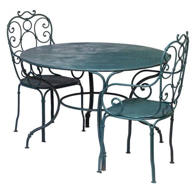 Metal Antique Garden Table & Chairs, Set of 5 in Dark Green Patio For Sale - Image 7 of 15