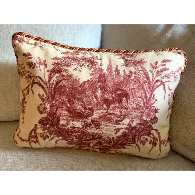 Textile Vintage Custom Red & Ivory French Country Rooster Decorative Pillow For Sale - Image 7 of 12