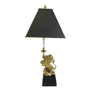 Vintage French Brass Figural Prancing Lion Table Lamp