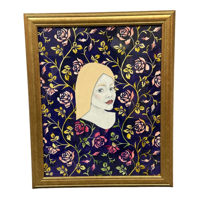 Sofia Bonati Agnes Art Nouveau Watercolor, Framed For Sale