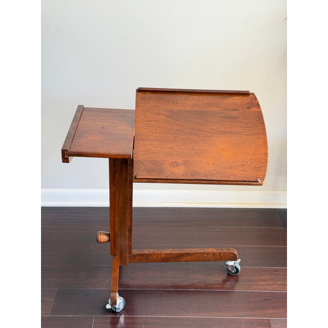 1970s Scandinavian Modern Danish Modern Rosewood Rolling Tray Table Adjustable MCM Laptop Side Table For Sale - Image 9 of 10