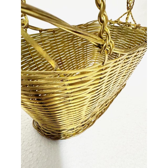 French 1940s Vintage French Brass Wine Basket Holder For Sale - Image 3 of 8