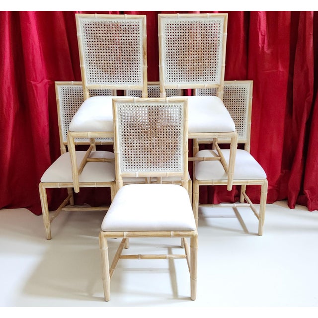 White Klismos & Faux Bamboo Distressed Greecian Plaster Style Finish Dining Chairs, 2 Klismos End Chairs, 6 Bungalow 5 Aubrey Side Chairs For Sale - Image 8 of 18