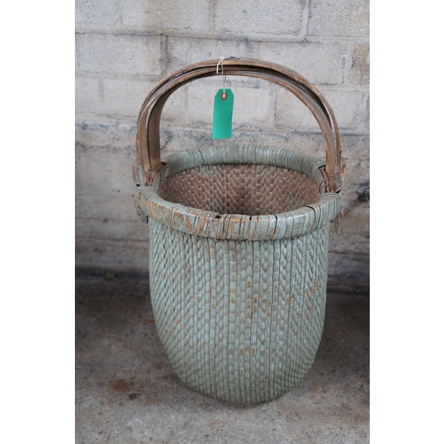 3 Antique Chinese Bentwood Woven Willow Rice Harvest Gathering Basket 26" For Sale - Image 4 of 12