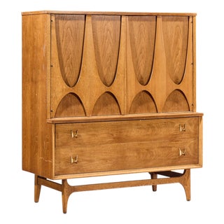 Broyhill Brasilia Mid Century Walnut and Brass Gentlemans Chest Highboy Dresser For Sale