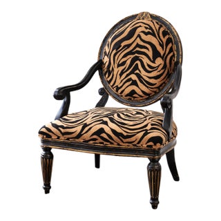 Hollywood Regency Zebra Print Armchair With Black and Gold Frame For Sale