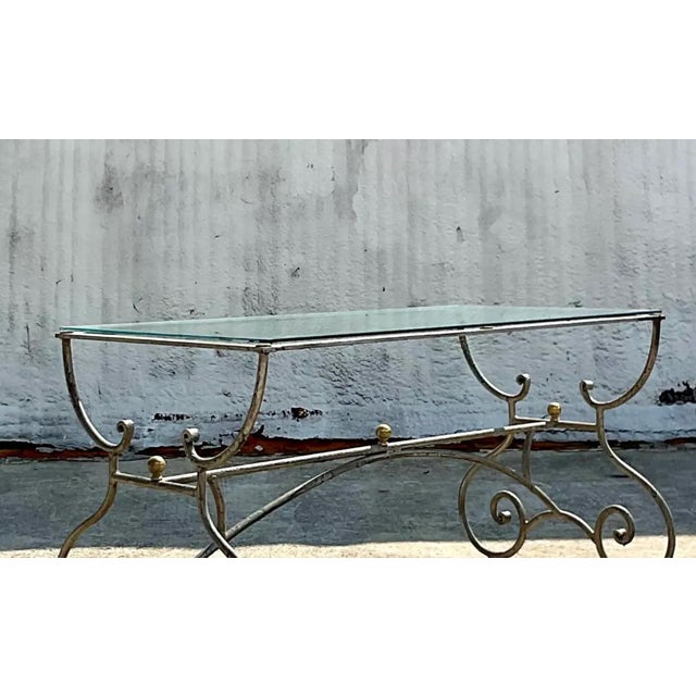 Silver Vintage Regency Patinated Scroll Console Table For Sale - Image 8 of 12