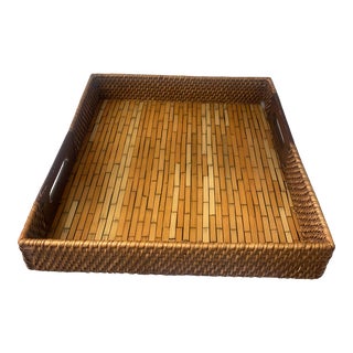 Wicker and Faux Bamboo Tray by Palecek For Sale