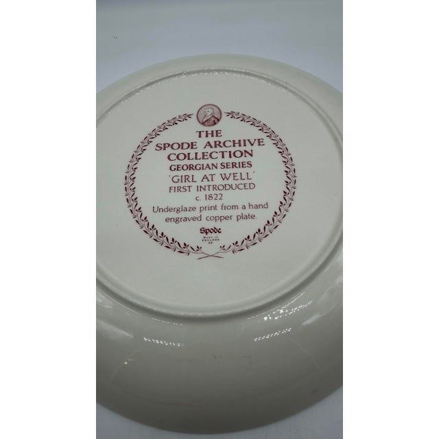 Ceramic A Vintage Spode Red Transferware "Girl at the Well" 12" Pasta Bowl, Circa 1960's For Sale - Image 7 of 10