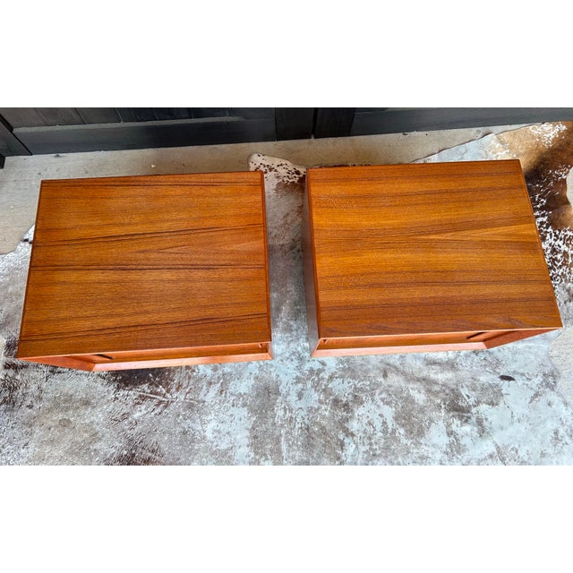 Falster, Denmark 1960s Tambour Door Teak Nightstand or End Table Pair by Falster of Denmark For Sale - Image 4 of 10