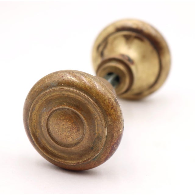 Pair of Vintage 1.875 In. Raised Concentric Brass Passage Door Knobs For Sale - Image 4 of 5