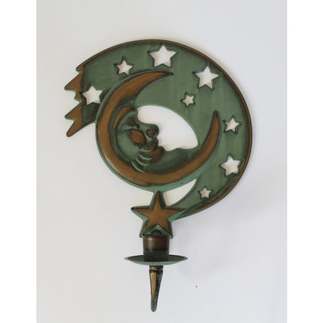1990s Vintage Brass Sun, Moon & Stars Candle Wall Sconces For Sale - Image 5 of 14