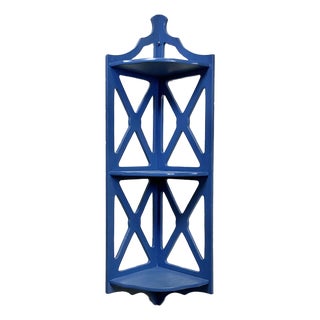 1960s Vintage Americana Boho Chic Folk Art 3-Tier Wall Mounted Corner Shelf. For Sale