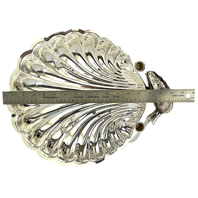 Vintage English Regency Sheffield Epns Hotel Silver Plated Koi Fish Clam Shell Serving Platter For Sale - Image 9 of 12