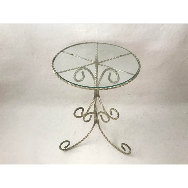 Tole Painted Circular Pedestal Table Wrought Iron Tripod Base For Sale - Image 4 of 9