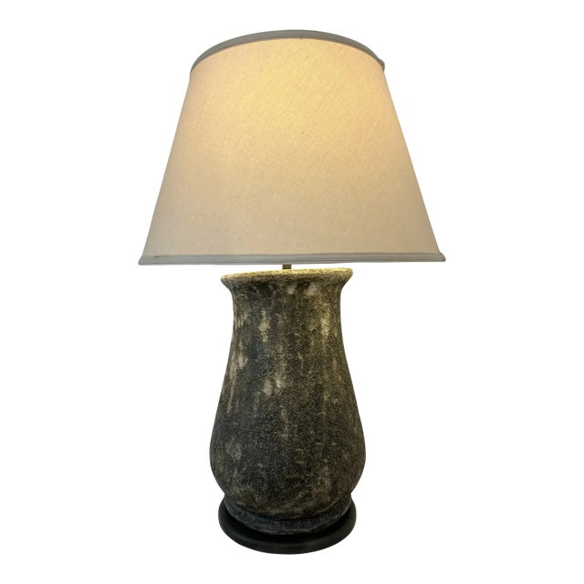 Vintage Volcanic Glaze Ceramic Table Lamp With Original Shade For Sale
