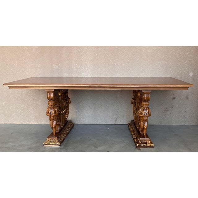 French Early 20th Century French Carved Bleached Oak Marquetry Center or Dining Table For Sale - Image 3 of 12