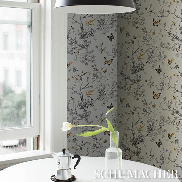 2020s Schumacher Birds & Butterflies Wallcovering In Neutral For Sale - Image 5 of 6