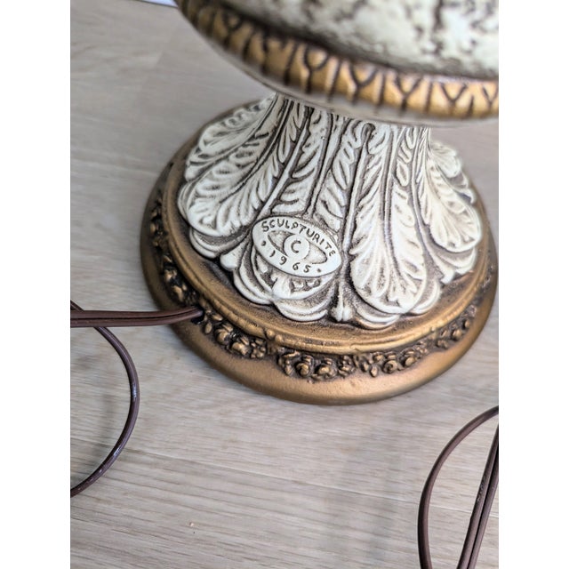 Gold Mid 20th Century French Figurative Lamp Boy Girl Peasants Chalkware - a Pair For Sale - Image 8 of 13