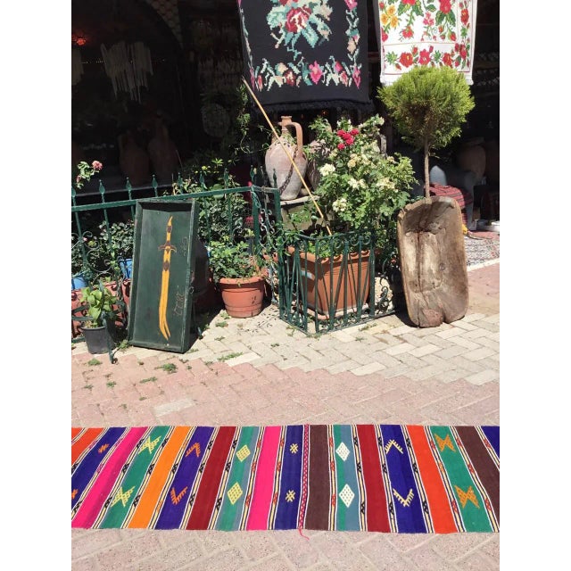 Moroccan Colorful Kilim Runner X For Sale - Image 3 of 10