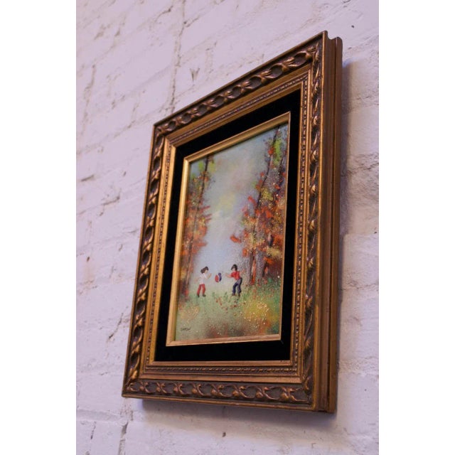 Enamel on Copper painting by renowned French enamelist, Louis Cardin (b. 1931 France), depicting a young boy and girl...