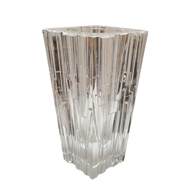 Art Deco Art Deco Style Signed Orrefors Architectural Crystal Vase For Sale - Image 3 of 5