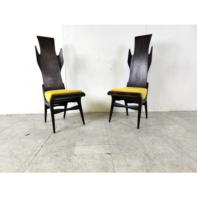 Wood Mid-Century High Back Flame Dining Chairs from Dante Latorre, 1950s, Set of 4 For Sale - Image 7 of 12