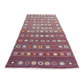 60s Aesthetic Wine Red Turkish Embroidered Jejim Kilim Area Rug For Sale