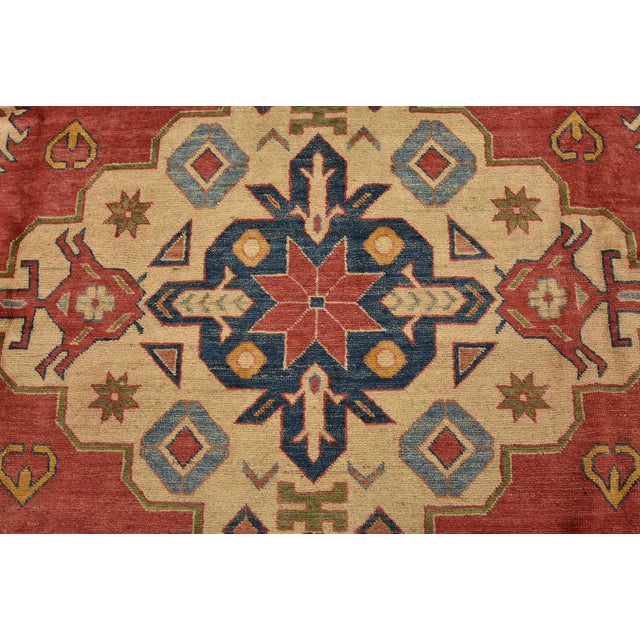 Kazak Rug 10’10” X 14’11” Red Wool Tribal Hand-Knotted Oriental Carpet For Sale In Philadelphia - Image 6 of 15