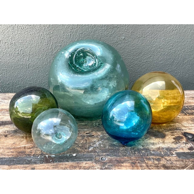 Late 20th Century Vintage Japanese Glass Buoys - Set of 5 For Sale - Image 5 of 12