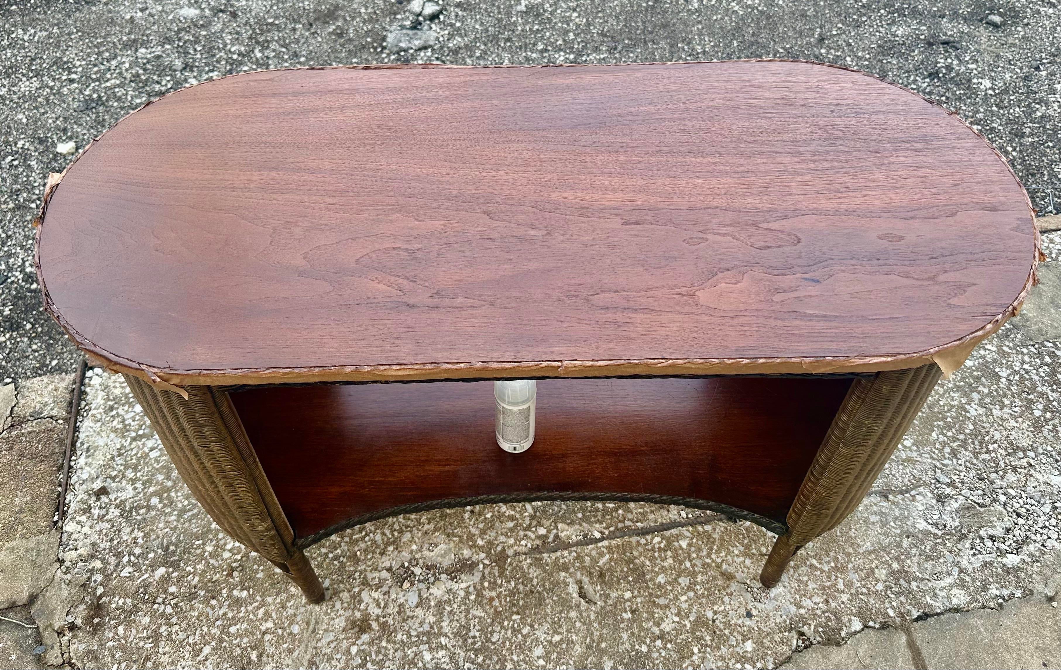 Antique 1920s Lloyd Loom Wicker and Cherry or Walnut Console Table