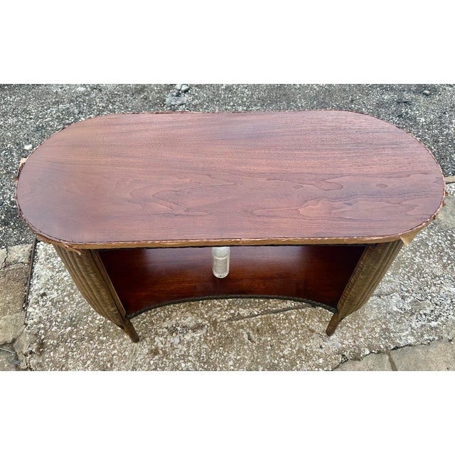Wood Antique 1920s Lloyd Loom Wicker and Cherry or Walnut Console Table For Sale - Image 7 of 7