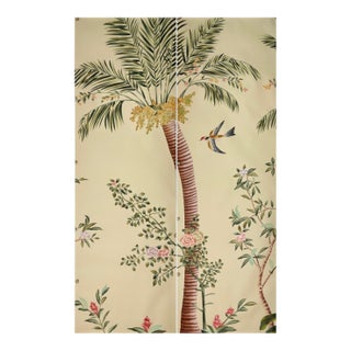 Hand‑Painted Chinoiserie Tropical Palm Mural Wall Panels, Set of 2, Botanical Bird Wallpaper For Sale