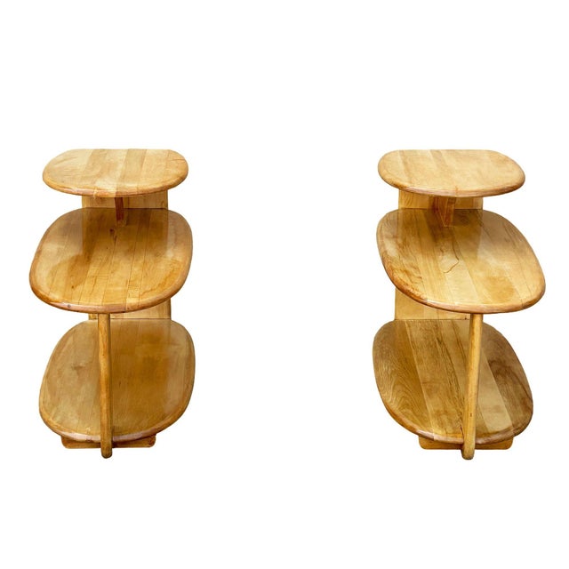 MCM C3753 3-Tier Blonde Surfboard End Table Pair by Heywood Wakefield, 1941 For Sale - Image 4 of 7