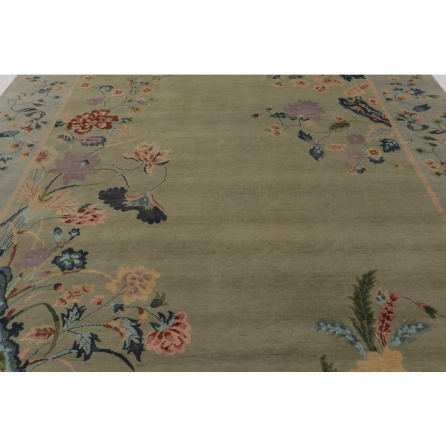 Rug & Kilim Rug & Kilim’s Chinese Art Deco Inspired Rug, Light Green With Whimsical Florals For Sale - Image 4 of 8