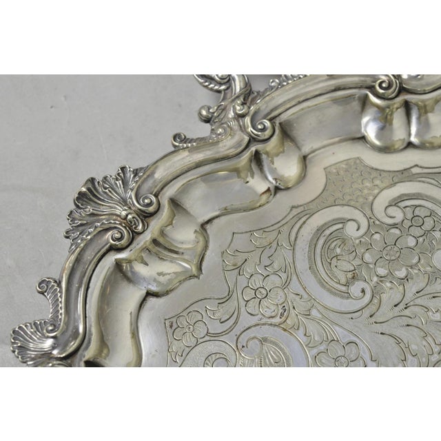 Antique Gorham English Victorian Silver Plated Scalloped Serving Platter Tray For Sale - Image 14 of 18