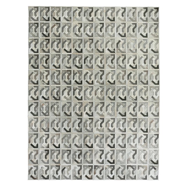 Montgomery Ivory/Silver/Gray/Multi Patchwork Leather Area Rug - 11'6"x14'6" For Sale