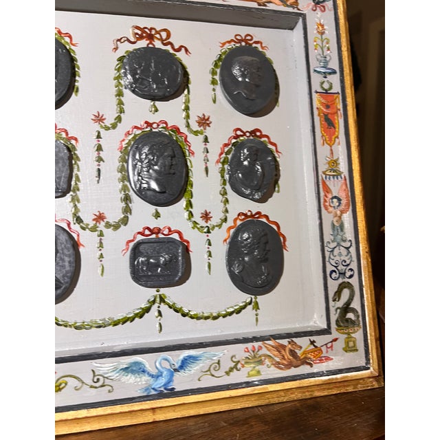 Renaissance Revival Grotesche Painted Frame With Neoclassical Grand Tour Intaglios For Sale - Image 4 of 15