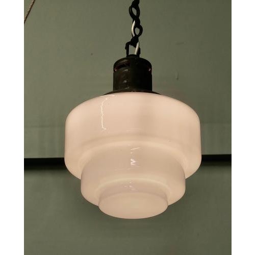Glass Industrial Style Opalescent Hanging Light Shade from Odeon, 1930 For Sale - Image 7 of 8