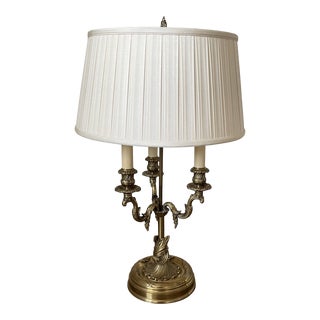 Decorative Crafts Brass Table Lamp with White Pleated Lamp Shade For Sale