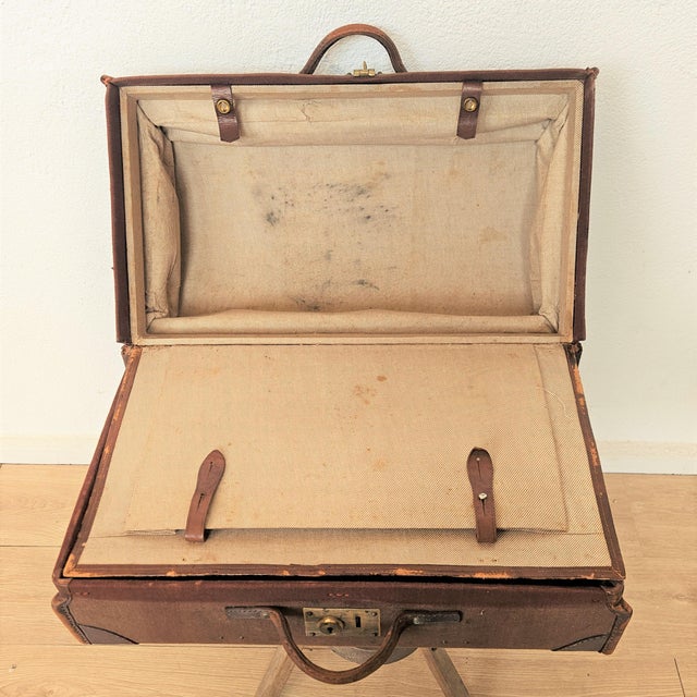 Antique Leather Car Travel Trunk, 1930s For Sale - Image 6 of 10
