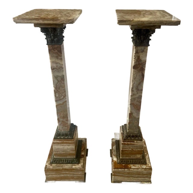Pair 19th Century French Onyx Pedestals W/Bronze Mounts For Sale